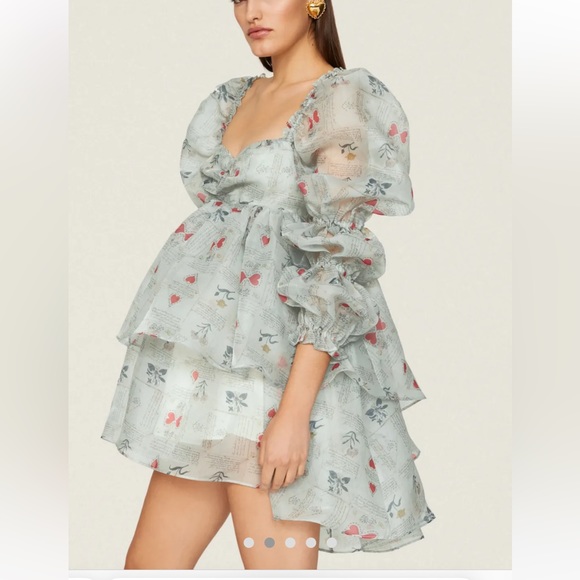 SELKIE The Moonlight Puff Dress In Love Letters Hearts Script Printed L